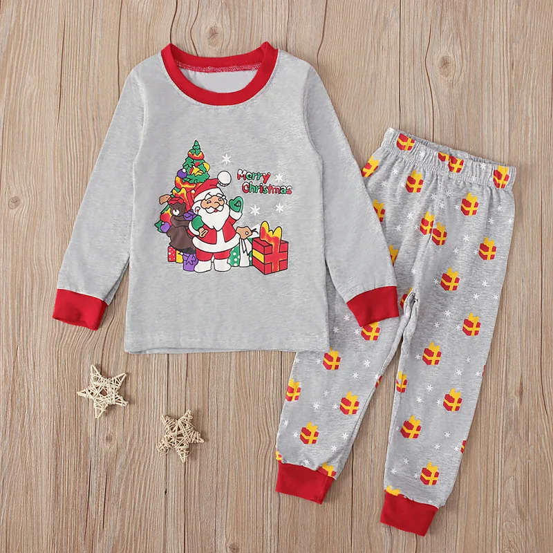 Baby Clothing Unisex - Gray Santa Claus Print Kids Pajamas